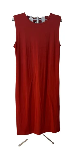 Zyia Active Womens XL Red Sleeveless Midi Dress Crew Neck Side Slits Jersey Knit thumbnail 1