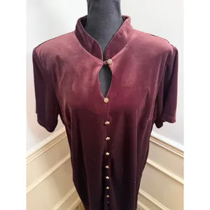 Vintage Caroline Wells II Brown Velvet Mandarin Collar Dress Button Front Midi thumbnail 4