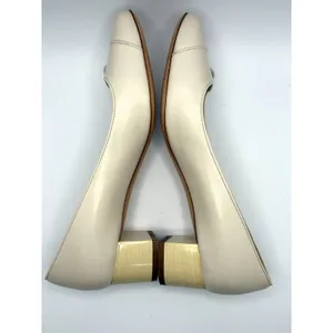 Salvatore Ferragamo Cream Leather Block Heel Pumps Silver Ball Detail Size 9B thumbnail 4