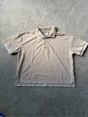 Tuckernuck sandstone Pique Holmes Boyfriend Polo beige short sleeve size small thumbnail 2