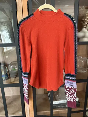 Free People Switch It Up Thermal top patchwork waffleknit crochet mock neck thumbnail 2