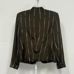 Jones New York Silk Pinstripe Blazer Stand Collar Jacket Size 6 Brown Classic thumbnail 2