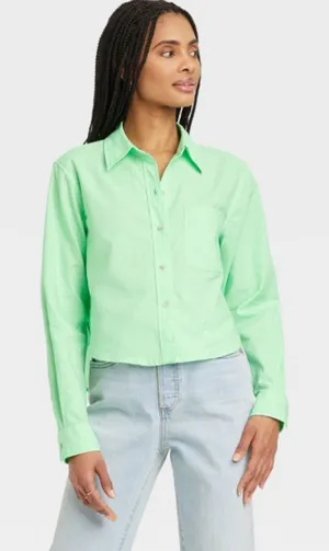Universal Threads Light‎ Green Button-Down Cropped Shirt - Size Large thumbnail 1