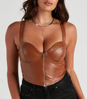 Windsor Sleek Faux Leather Corset Top thumbnail 1