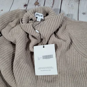 Billie The‎ Label Amelia Sweater Ribbed Mock Neck Balloon Sleeve Pumice Medium thumbnail 3