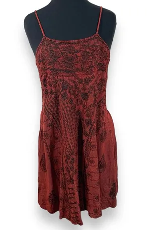 Vintage Step In Style Red & Black Embroidered Dress thumbnail 1