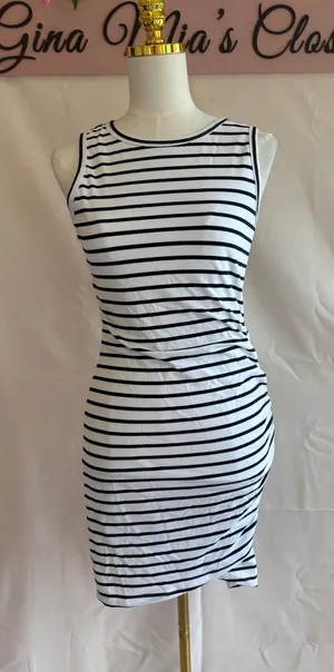 BTFBM Women's Black and White Striped Sleeveless Bodycon Dress Size Small thumbnail 1