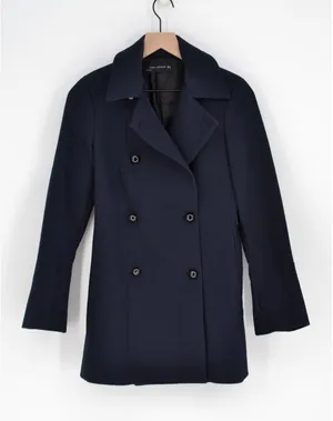 ZARA Double Breasted Wool Blend Short Coat Lined Peacoat Navy Blue Women's S thumbnail 1