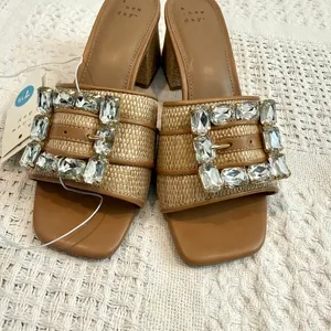 A New Day 7.5 raffia embellished buckle block heel sandal 3648 thumbnail 7
