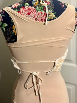 Abercrombie & Fitch Linen Blend Halter Crop Top Small Tan White Tropical Floral thumbnail 2