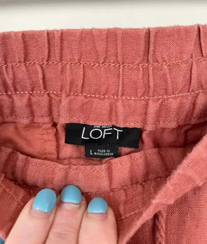 Ann Taylor LOFT 100% linen shorts pink Drawstring Elastic Waist women’s size L thumbnail 2
