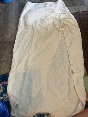 Free People Natural Cerine Ruched Midi Skirt Ivory Gauze Size 10 thumbnail 10