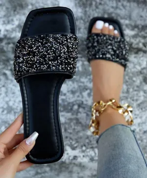 New. Elegant Black Beaded Women's Casual Slide Sandals– Comfortable thumbnail 1