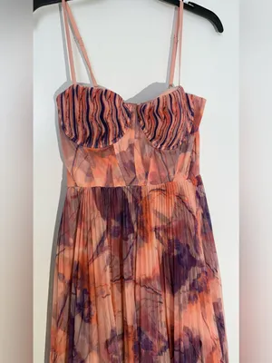 Hutch Floral Pleated Tulle Sweetheart Maxi Dress in Pink and Purple thumbnail 11