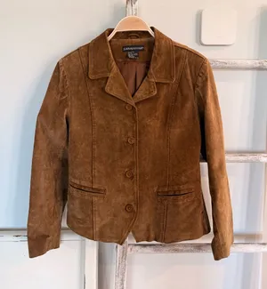 Tan 100% Leather Suede Jacket Vintage 90’s Y2K Size 10 / Medium Western EUC thumbnail 1