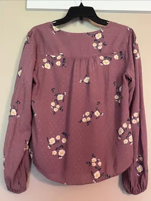 ABERCROMBIE & FITCH Floral Button-Down Blouse S 19” p2p Dusty Plum EUC thumbnail 6