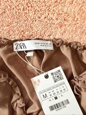 Zara Ruched Sheer Blouse Brown Ruffle Tie Front Long Sleeve Romantic Top NWT M thumbnail 3