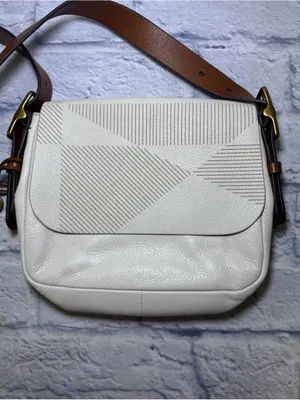 Vintage Fossil Harper Saddle Ivory Cream Leather Crossbody Bag Y2K Key Charm thumbnail 2