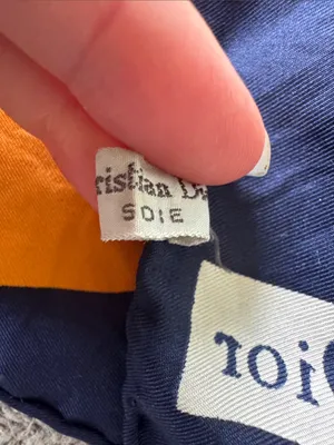 Christian Dior Orange White Navy Blue Polka Dot Silk Scarf 30” Sq thumbnail 4