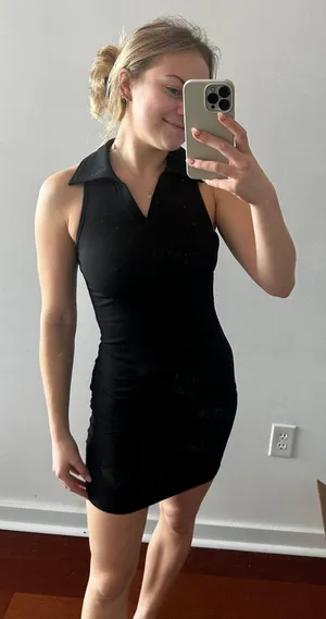 Black collared bodycon dress thumbnail 1
