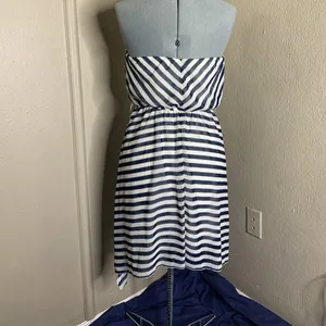 RUBY ROX SUN DRESS STRAPLESS Blue White Stripe thumbnail 4