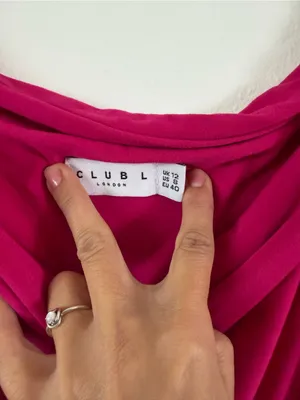 Club L London Dress US 8 Hot Pink Cowl Neck Twist Strap Bodycon Midi Stretch thumbnail 4