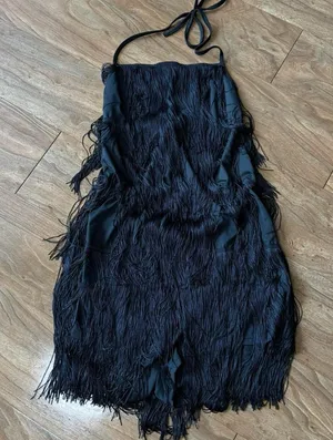 Black Fringe Halter Romper Size L thumbnail 1