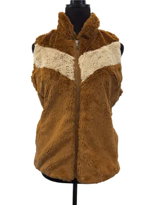 Patagonia High Pile Faux Fur Vest Gorpcore Brown Chevron Full Zip Layering M thumbnail 2