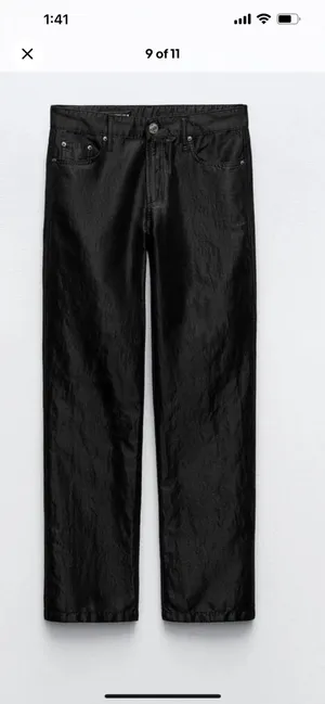 Zara Nwt Satin Effect Shiny Metallic Mid Waist Straight Leg Pants 4 thumbnail 12