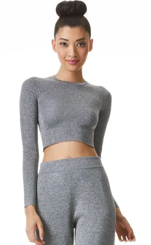Alice + Olivia Ciara Silver Metallic Cropped Sweater Top Size Small Glam Y2K thumbnail 1