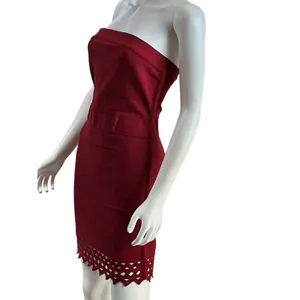 Susana Monaco‎ Burgundy Bandage Strapless Mini Dress Laser Cut Scallop Hem Small thumbnail 2