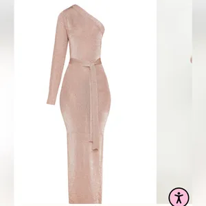 Nwt Plt Rose Gold Metallic Knitted One Shoulder Dress S thumbnail 4