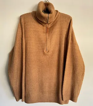 ASOS EDITION‎ Rib Knit Half Zip Oversized Turtleneck Collar Sweater Camel Size S thumbnail 1