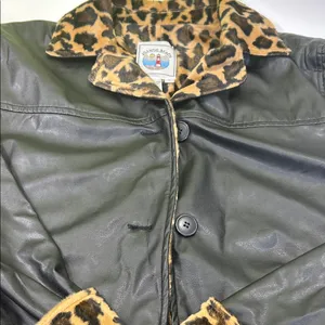 Leopard Print Lined Black Bomber Jacket Size L thumbnail 8