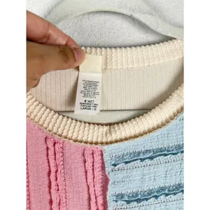7TH RAY Textured Pastel Color Block Ribbed Pullover Top Women's Size Large Artsy thumbnail 6