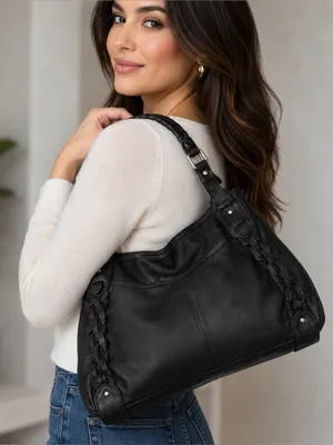 Kenneth Cole NEW Black Leather Shoulder Hobo Bag Shoulder Purse thumbnail 1