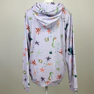 Hill House Allie Zip Up Hoodie Sweatshirt Sea Creatures Terry Purple Small NWT thumbnail 5