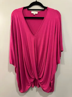 Umgee Knot Front Short Sleeve Drape Blouse thumbnail 1