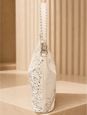 Coach Studded Leather Hobo Bag White Medium Shoulder Purse thumbnail 3