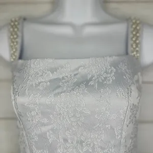 NWOT CIDER Womens Jacquard Floral Pearl Straps Mini Dress in Light Blue Size XS thumbnail 3