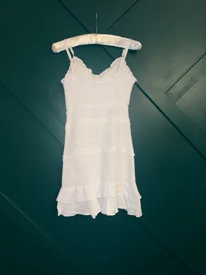 Olivaceous White Ruffle-Trim Sleeveless Mini Dress thumbnail 3