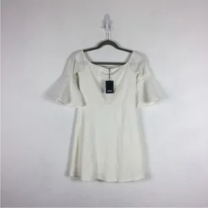 NWT NBD Seduire White Off Shoulder‎ Mini Dress Ribbed Bell Sleeve Bridal Small thumbnail 11