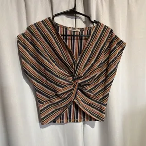 Zara Trafaluc Multicolor Glittery Striped Knot Front Crop Top S thumbnail 1