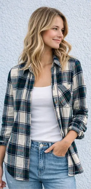 American Eagle Boyfriend Fit Plaid Flannel Shirt Size S 100% Cotton thumbnail 1
