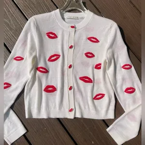 ALICE + OLIVIA Daroda Lip Cardigan Sweater - Soft White Mutli S thumbnail 4