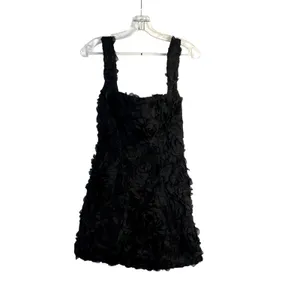 Oh Polly Posy Floral-Appliqué Square-Neck Corset Mini Dress in Black size 2 New thumbnail 4