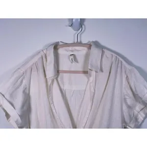 Sybilla Linen Blend Twist Front Crop Top Womens Size L White Minimalist Granola thumbnail 5