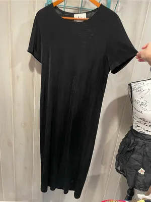 Vintage 90s slinky black jersey maxi dress flowy casual classic whimsigoth thumbnail 5
