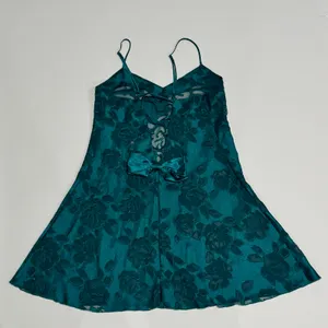 Vintage Victoria’s Secret Teal Floral Burnout Lace Up Slip Dress Petite P thumbnail 4