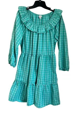 J.Crew Aqua Mint‎ Seersucker Ruffle Neck Mini Dress Preppy Sz 14 thumbnail 1